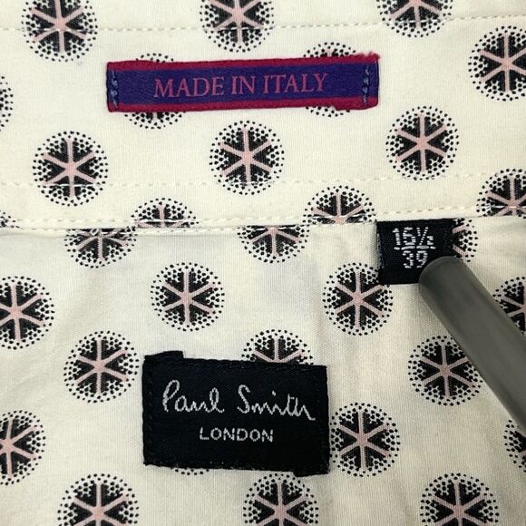 Paul Smith London Cream Pinwheel Cotton Contrast Cuff Button Shirt Men’s 15.5 - Picture 8 of 10